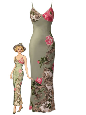 Robe à motifs floraux avec une silhouette de mannequin sur fond blanc