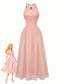 Robe longue pêche à dos nu découpes et boutons sur le devant années 1940