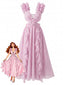 Robe rose en mousseline à fleurs volants années 1930