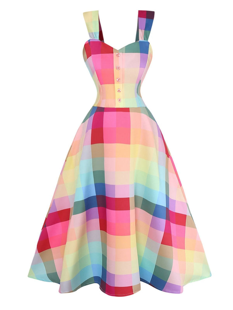 Robe trapèze larges bretelles carreaux colorés