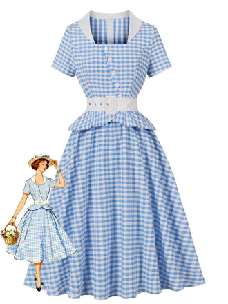 Robe trapèze à carreaux vichy bleus