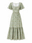 [Prévente] Robe Midi Manches Volantes Petit Fleur Vert Sauge Années 1950