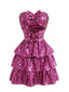 Mini Robe Fuchsie Bustier à Sequins Années 1960