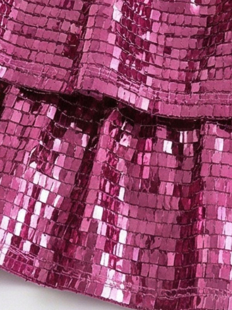 Mini Robe Bustier à Sequins Rose Rouge Années 1960