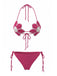 Ensemble Bikini Crochet Floral Fait Main Rouge Rose Années 80
