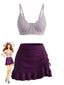 Ensemble tankini rayé rose et violet bas volants et cordon serrage années 50