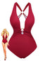 Maillot de bain décolleté plongeant fronces anneau métallique années 1960