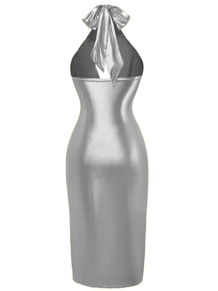 Robe crayon style disco col licou et trou de serrure des années 1960