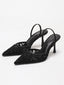 Escarpins vintage noirs bout pointu dentelle bride arrière