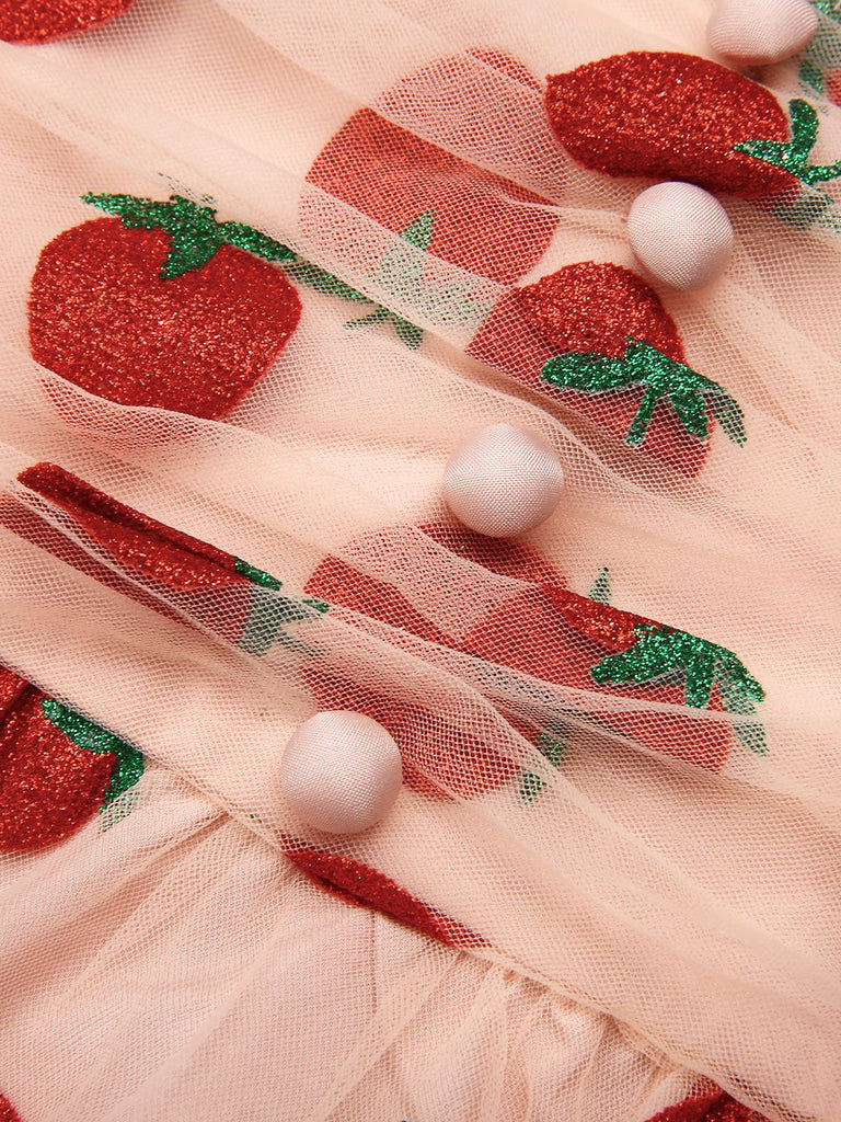 Robe trapèze rose fraise années 1950 en maille Cocktail