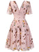 Robe rose à col en V et nœud papillon à fleurs et oiseaux Cocktail Chic
