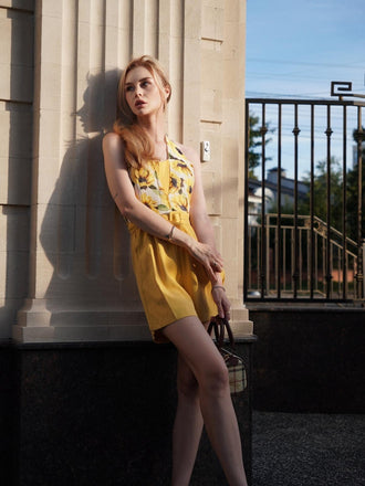 Combishort licou tournesol jaune patchwork années 1950 Chic