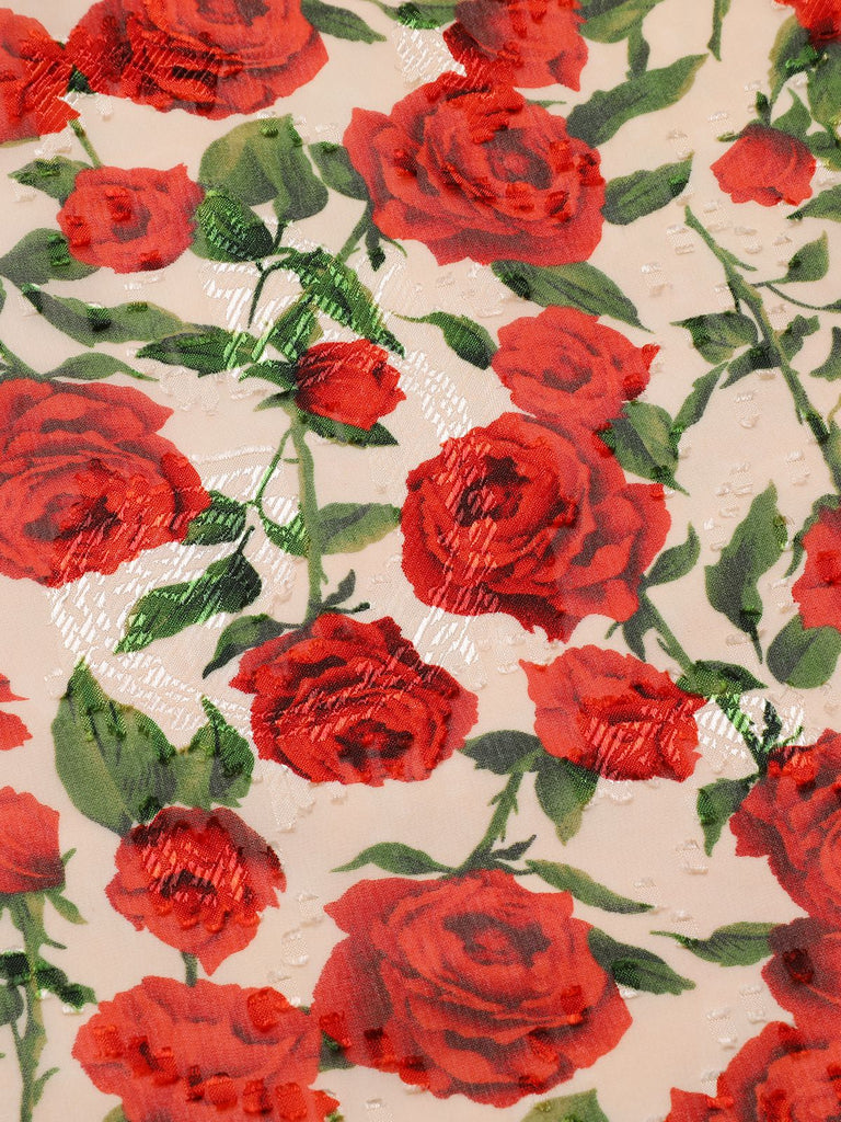 Robe trapèze rose à col en V des années 1940 rouge 9