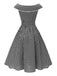Robe noire à carreaux vichy revers larges avec ceinture années 1950