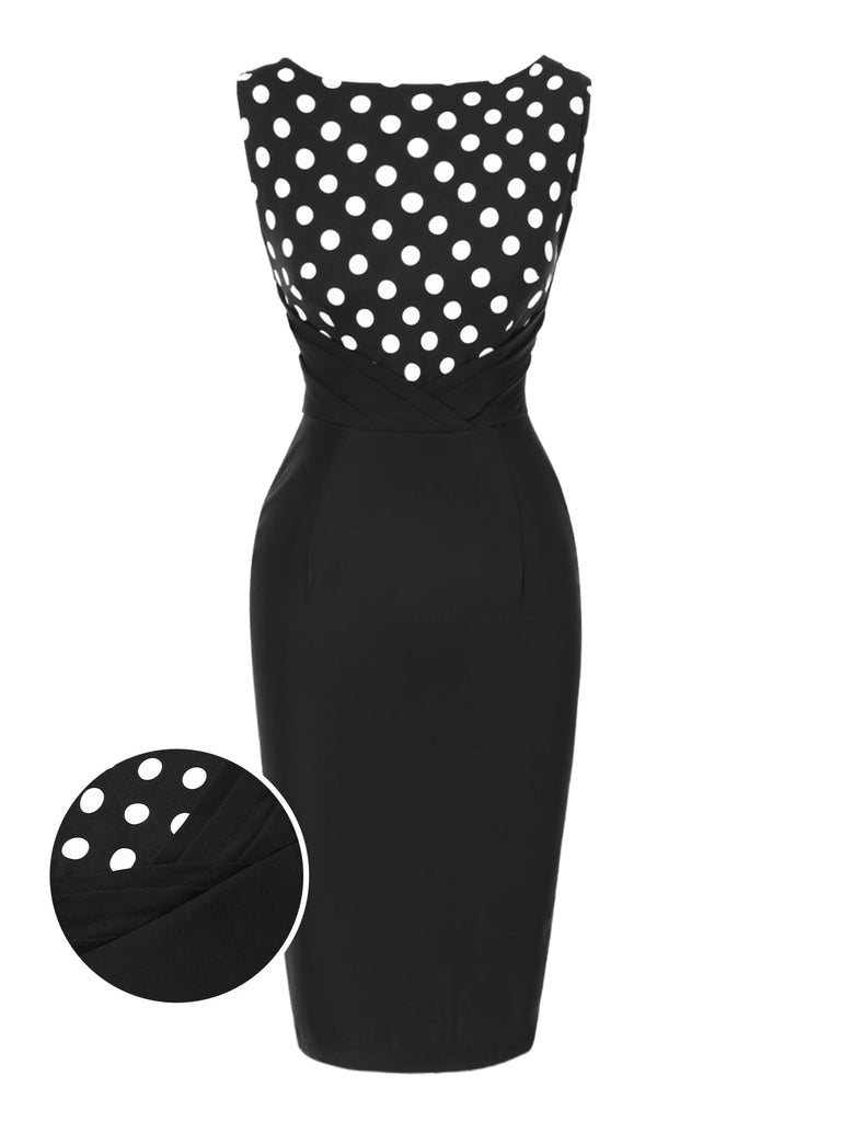 [Prévente] Robe crayon noire à pois patchwork des années 1960