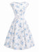 Robe jaune à fleurs antique col bateau ceinturée années 1950