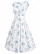 Robe jaune à fleurs antique col bateau ceinturée années 1950