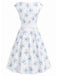 Robe jaune à fleurs antique col bateau ceinturée années 1950