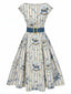 [Prévente] Robe bleu cheval col bateau ceinturée années 1950