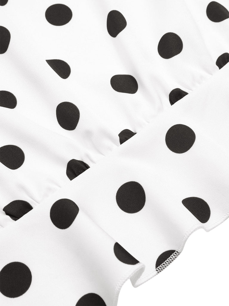 2PCS haut à pois et pantalon droit blanc et noir années 50