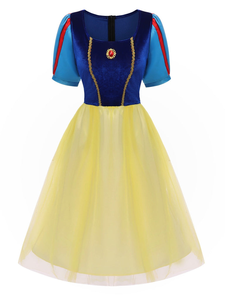 Robe en maille bleue style Blanche-Neige années 1940