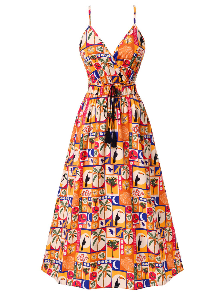 [Prévente] Robe à fleurs tropicales multicolores années 1970