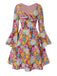 Robe hippie multicolore marguerites manches évasées des années 1960