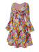 Robe hippie multicolore marguerites manches évasées des années 1960