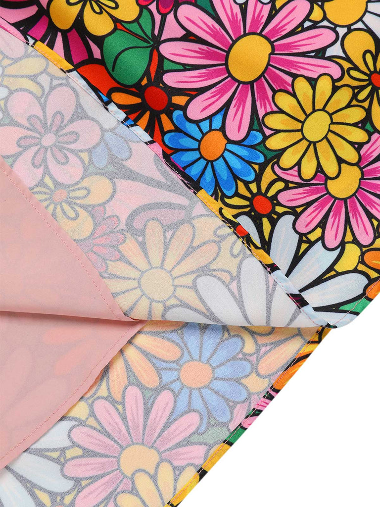 Robe hippie multicolore marguerites manches évasées des années 1960