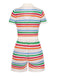 2PCS Haut et short tricotés à rayures arc-en-ciel des années 1970