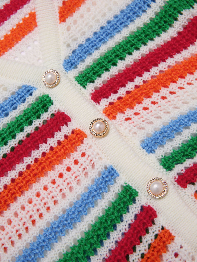 2PCS Haut et short tricotés à rayures arc-en-ciel des années 1970