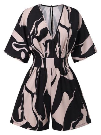 Combishort Impressions abstraites col V taille smockée années 1940