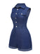 Combishort en jean bleu uni en coton à poches des années 1970