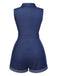 Combishort en jean bleu uni en coton à poches des années 1970