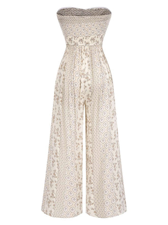 Combinaison bandeau beige à fleurs à nœuds des années 1970