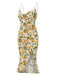 Robe froncée à bretelles sirène roses jaunes des années 1930