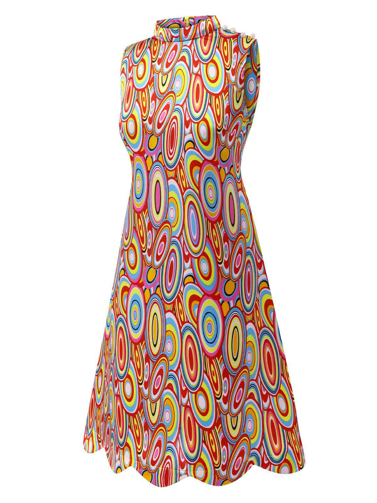 Robe trapèze sans manches multicolore style Pop Art des années 1960