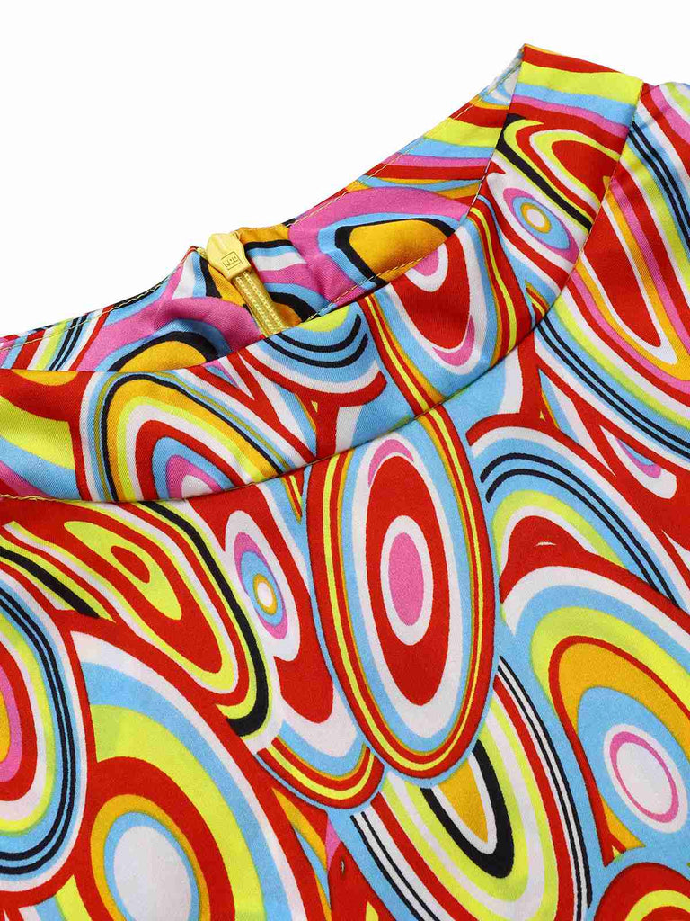 Robe trapèze sans manches multicolore style Pop Art des années 1960
