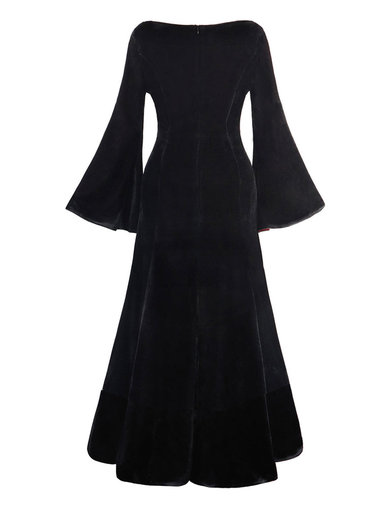 Robe en velours à manches cloches style Wednesday Addams des années 1930