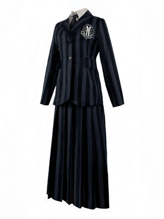 Ensemble de costumes d'uniforme rayé de l'Académie du Wednesday des années 1940