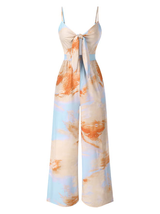 Combinaison froncée multicolore nœud papillon à bretelles des années 1930