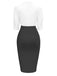 Robe moulante froncée à col cranté blanche et noire des années 1960