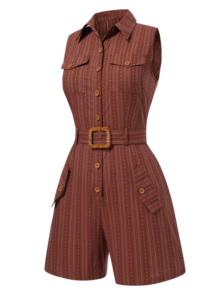 [Prévente] Combishort ceinturée rayures col revers en coton nnées 1940