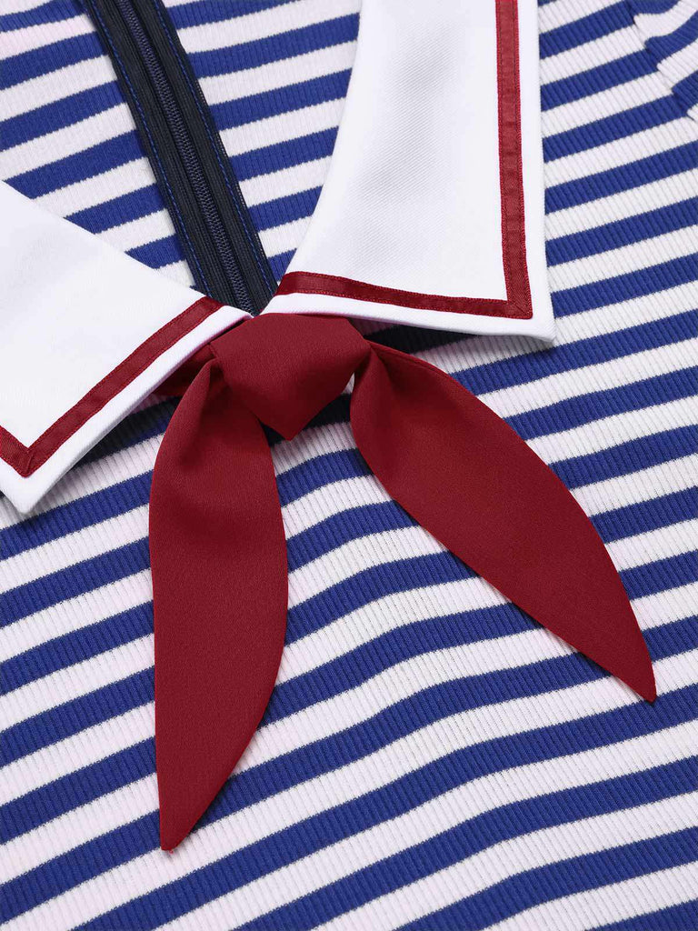 Combishort en coton rayures nautiques bleu avec cravate années 1950