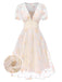 Robe blanche à fleurs brodées col V profond années 1950