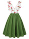 Robe cerise patchwork en maille col V vert des années 1950