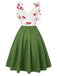 Robe cerise patchwork en maille col V vert des années 1950