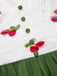 Robe cerise patchwork en maille col V vert des années 1950