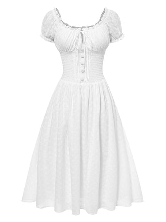 Robe blanche en coton de dentelle brodée années 1940