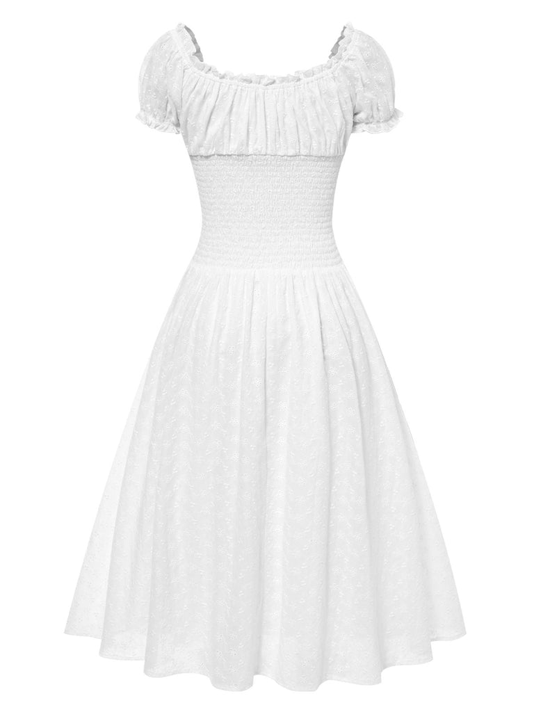 Robe blanche en coton de dentelle brodée années 1940